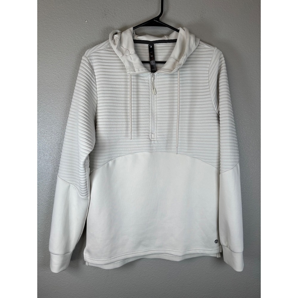 Apana Mens Small Quarter Zip Hoodie Cream Ribbed Mixed Media Pullover Sweatshirt